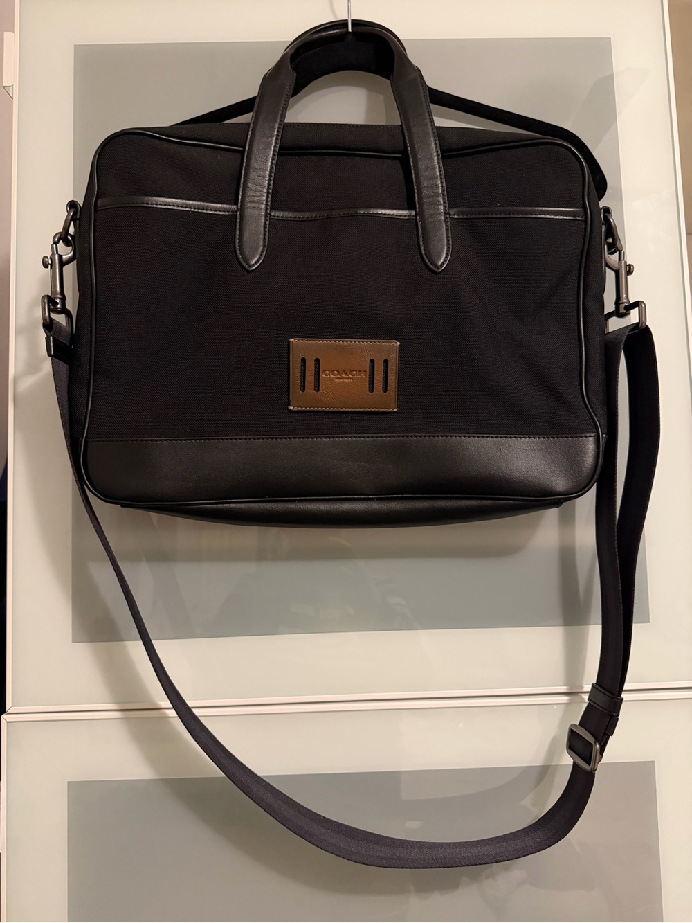 Coach Black Canvas & Leather Briefcase with Brown Logo Patch